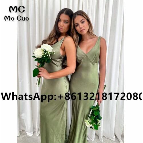Sexy 2021 Mermaid Prom Evening Dresses Long Tank Sleeveless V-Neck Shiny Satin Robe De Soiree Party Prom Dresses