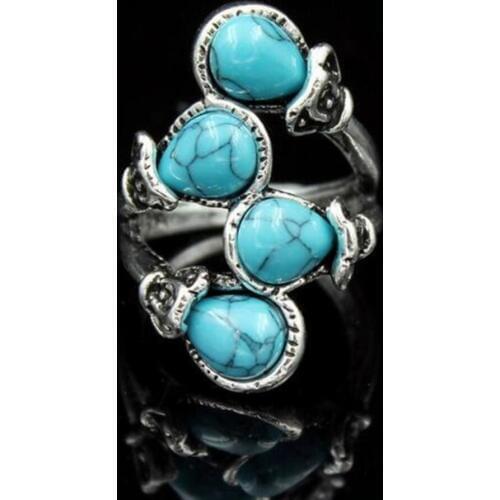 2pc Retro fashion four ancient Turquoises rings Bohemia ethnic rings