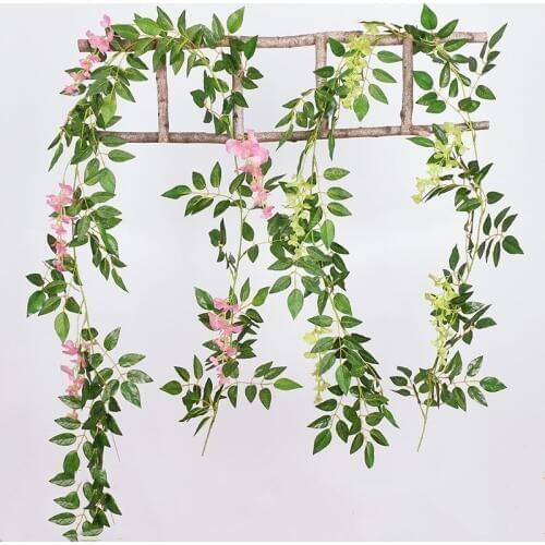 200cm/string Wisteria Artificial Flowers Vine Garland Wedding Arch Decoration Fake Plants Rattan Trailing Faux Flowers Ivy Wall