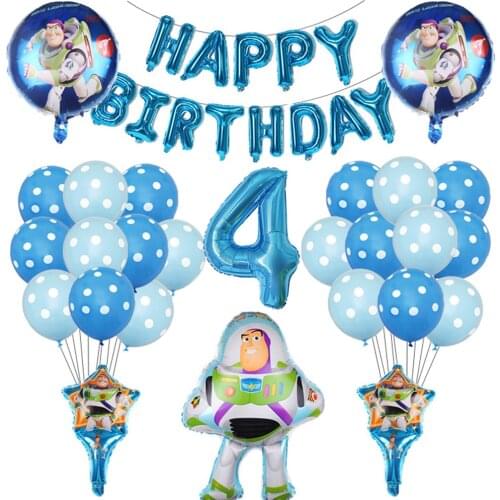 39pcs Story Woody Buzz Lightyear Cartoon Foil Balloons 32 Inch Number Baby Boy Blue Air Baloes Birthday Party Decor Kids Toys