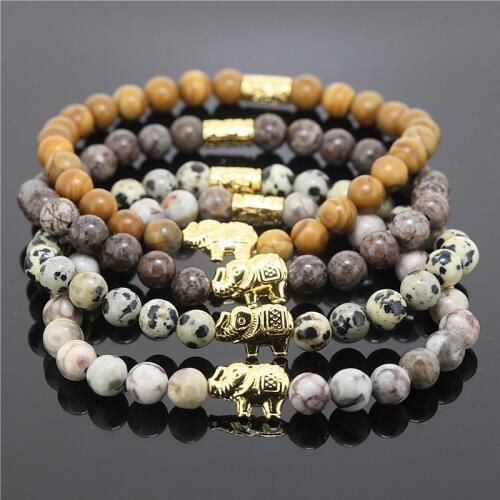 4PCSBrand New 6MM Mix Vabanite/Maifanite/Tree Grain Nature Stone Beads Bracelet Fashion Elephant Charm Pendant Bracelet,Handmade