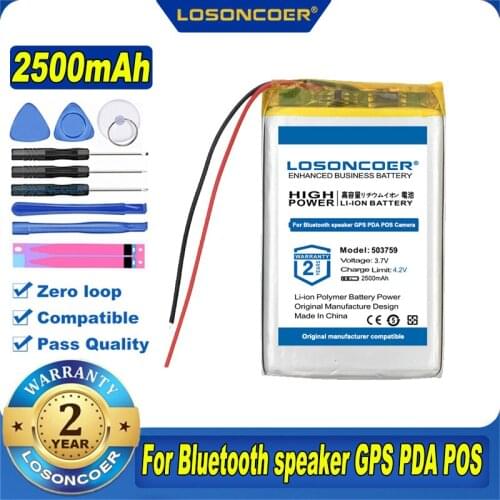 100% Original LOSONCOER 2500mAh 503759 Battery for Bluetooth Speaker GPS PDA POS Camera
