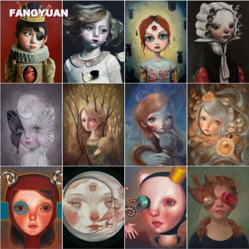 Diamond Painting Abstract Portrait Full Square Round Drill Diamond Embroidery Long-Haired Girl and Butterfly Diamond Mosaic Kit