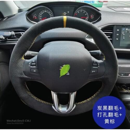 DIY Hand-Stitched Car steering Wheel Cover For Peugeot 408 508 307 3008 5008 308 Black Suede hand Grip Interior Car Accessories