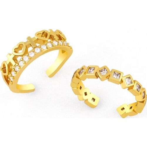 EYIKA Elegant Cross Heart Finger Ring for Women Gold Color Square Zircon Knuckle Open Rings Crystal CZ Unique Design Jewelry