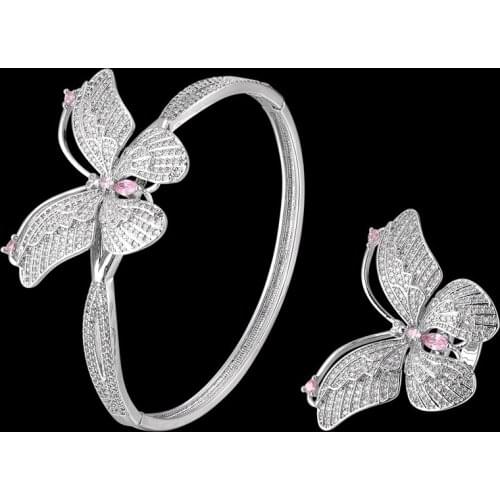 Funmode New Design Butterfly Shape Stackable Cuff Bangle Ring For Wedding Micro Round Pave Wedding Jewelry Accessories FS248