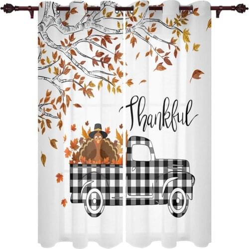 Thanksgiving Truck Turkey Fallen Leaves Window Curtains Kitchen Bedroom Drapes Home Decor Luxury Living Room Backdrop Curtain