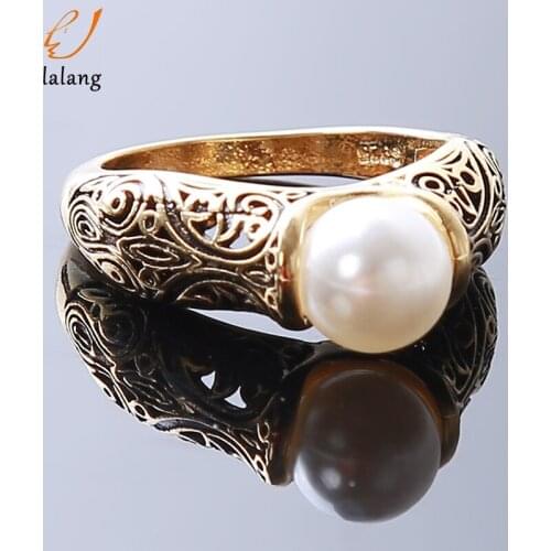 Artificial White Pear Temperament Ring For Women Wedding Engagement Ring Chritmas New Year Gift Vintage Copper Jewelry Ring