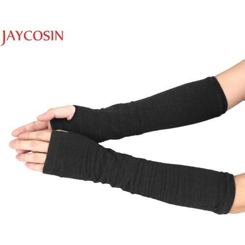 JAYCOSIN Autumn Winter Spring Warm Women Ladies Girl Solid Gloves Arm Warmer Long Fingerless Knitting Wool Mittens Feb 2