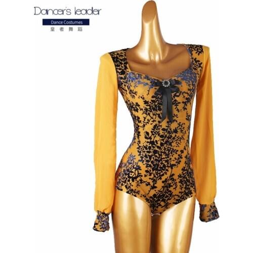 Latin dance yellow print suit practice clothes female adult children modern dance top high-end custom performance jumpsuit