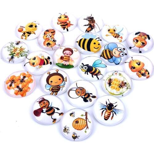 20pcs/lot 18mm 20mm 25mm Round Wasp Bee Pattern Glass Cabochon for DIY Jewelry Making Findings & Components T029
