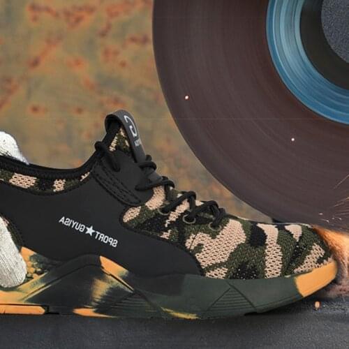 Summer Work & Safety Boots Construction Men Camouflage Puncture Proof Breathable Indestructible Safety Shoes Steel Toe Plus 45