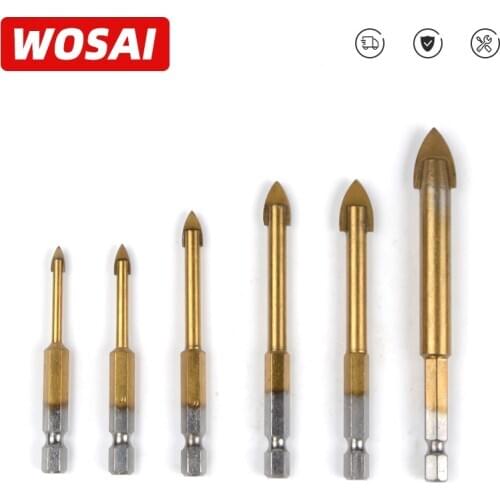WOSAI Glass Marble Porcelain Spear Head Ceramic Tile Drill Bits Set 6 pcs 4/5/6/8/10/12mm 1/4" Hex Shank Spade Drill Bit