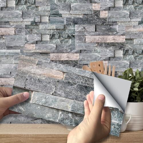 9PC 20*10cm 3D Mosaic Bricks Wall Sticker Self-adhesive Bath Kitchen PVC Wall Tile Sticker Stone Brick Wall Stickers Home Decor