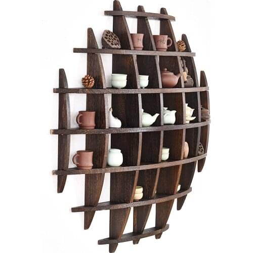 Japanese Style Hang The Wall Tea Pot Holder Antique-and-curio Exhibition Shelves Simple Retro Solid Wood Tea Pot Tray