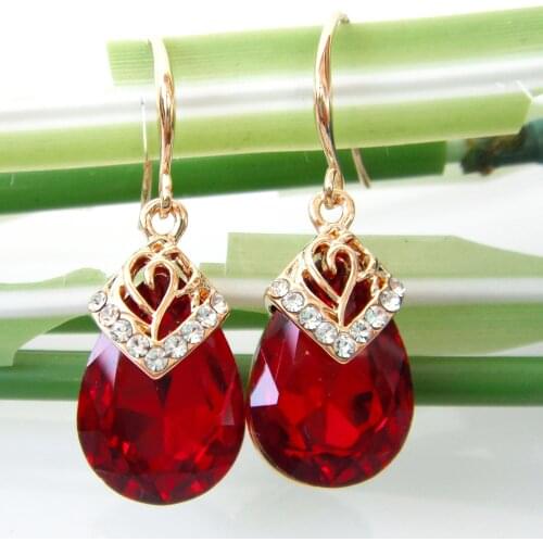 Navachi Water Drop Green Crystal Zircon Yellow GP Ear Hook Earrings SMTa1630