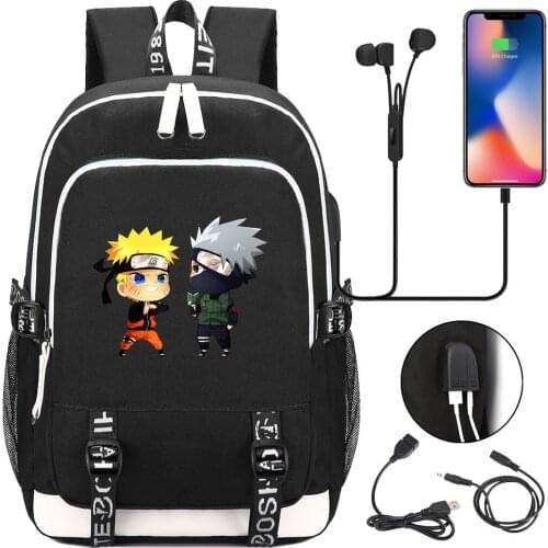 2021 New Hot Narutoes Uzumaki Hatake Kakashi USB Charging Backpack SchoolBags Kids Students Notebook Laptop Travel Bags