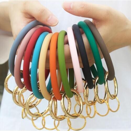 New Fashion Monogrammed Silicone Wristlet Keychain Bracelet Bangle Keyring Large Circle Bracelet Holder For Women Girls SN3403