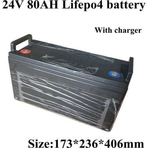 Portable Lifepo4 24v 80Ah Battery Pack with BMS 8s for Electric Car Energy Storage HEV UPS E-motor Back Up Power+10A Charger
