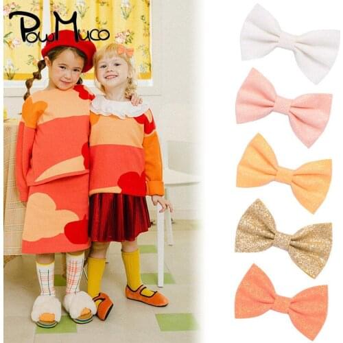 Powmuco 10pcs/lot Solid Color Handmade Bows Children Barrettes Glitter Sequins Bowknot Baby Girls Hairpins Kids Hair Accessories