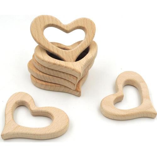 20PCS irregular heart beech teether ANIMAL wood pendant for baby mother accessory Australian SGS SAFE valentine love EA212