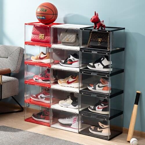 Acrylic Shoes Storage Box Stackable Sneakers High Tops Shoebox Transparent Plastic Magnetic AJ Display Case Building Blocks Box