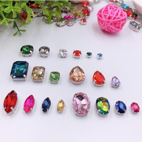 Colorful Glass Crystal Multi Size Silver Claw Setting Jelly Candy AB Clear Sew On Rhinestones Wedding Dress Shoes Bags DIY Trim
