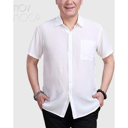 Black grey white men natural silk business casual shirt short sleeve real silk camisa masculina chemise homme plus size LT2061