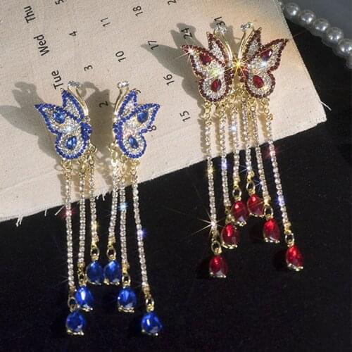 Korean Elegant Cute Butterfly Earring For Women Girls Fashion Copper Cubic Zirconia Chain Water Drop Earrings Jewelry