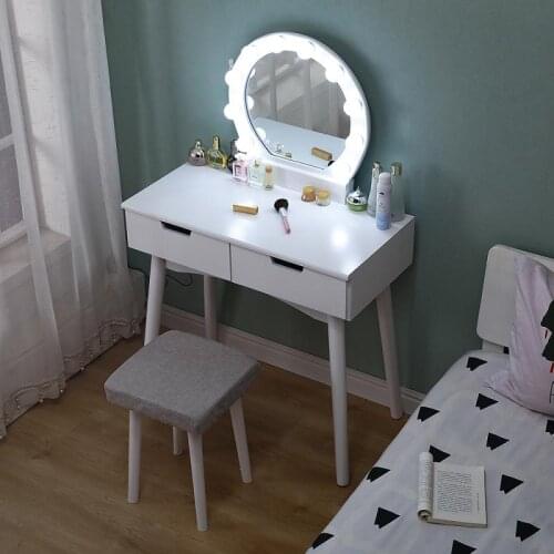 Nordic Dresser For Bedroom 75cm Dressing Table Modern Single Mini Dressing Table With LED Light Mirror Chair HWC