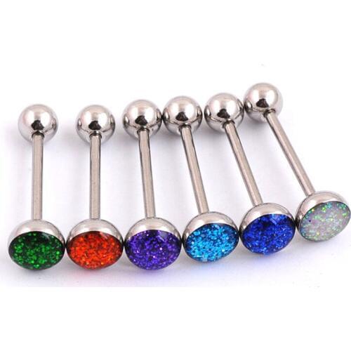 1PC Surgical Steel Shine Round Tongue Rings for Women Men Straight Barbell Piercing Body Jewelry 14G Tongue Piercing Barbell