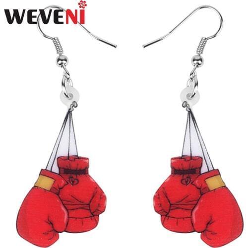 WEVENI Acrylic Fashion Cartonn Boxing Gloves Earrings Trendy Red Jewelry For Women Girls Lovers Charms Gift Decoration 2019 New