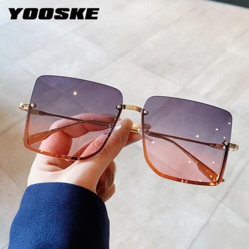 YOOSKE Square Metal Sunglasses Women Half Frame Retro New Spectacles Big Frame Sun Glasses Gradient Lenses Colored Outdoors