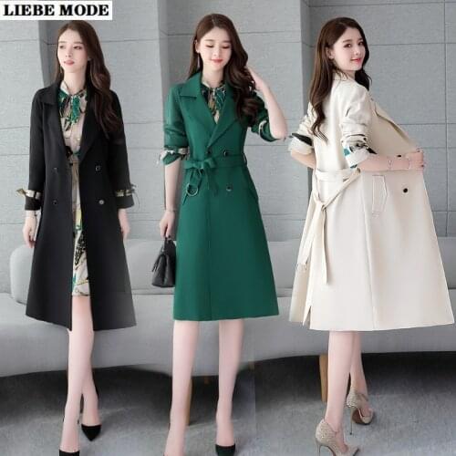 Women Elegant 2 Piece Dress Suit for Office Ladies Long Black Green Trench Coat Dress Korean 2piece Blazer Jacket+Floral Dresses