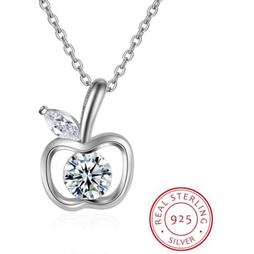 Simple Zirconia Apple Pendant Necklace For Women 925 Sterling Silver Necklaces 45cm Chain Choker Gift