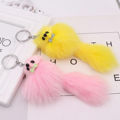 1PCS fox Faux Fur Ball Pompom Keychain Car Keyring Rabbit Fur Ball Keychain Fur Brand Pompons Bag Charms With Chains Keyring