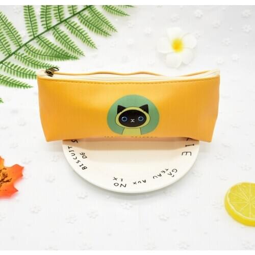 1 pcs Adorable Cats Cartoon Face Pencil Case PU Leather Waterproof Storage Bag School Office Supply Cartoon pencil box