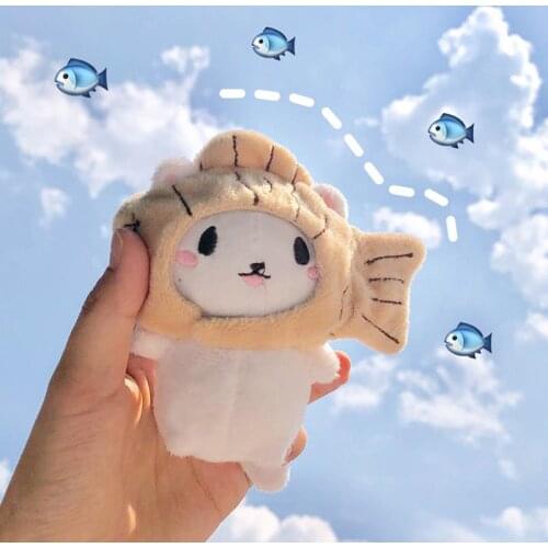 1Pc Cute Creative Plush Toys Cartoon Cat Kitten with Fish Cap Soft Stuffed Doll Keychain Keyring Bags Pendant Plush Doll Gift
