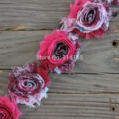 1 Yard DIY print chiffon shabby flower shabby flower trim 045