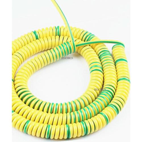 1-core spring spiral wire and cable 18AWG 15AWG 13AWG 11AWG 9AWG 8AWG 1 m 2 m 3 m yellow-green power cord extendable wire