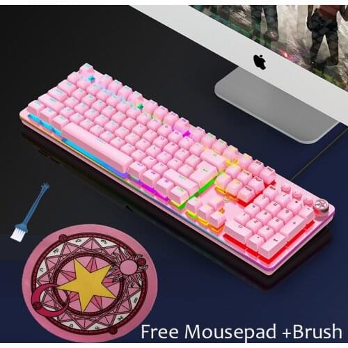 2 in 1 Free Mousepad Pink Mechanical Keyboard with RGB Backlit Lighting PC/Laptop USB Wired Blue Swicth Gamer PC Keyboard