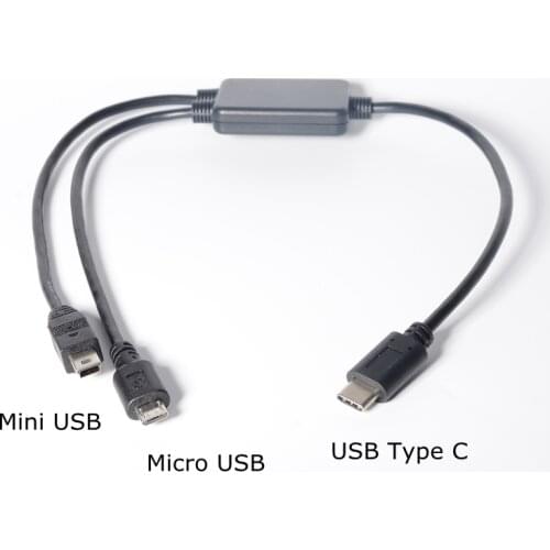 2 in 1 USB type c cable USB c male to Micro USB & Mini USB male charging Extension Y Splitter power cable 0.3m