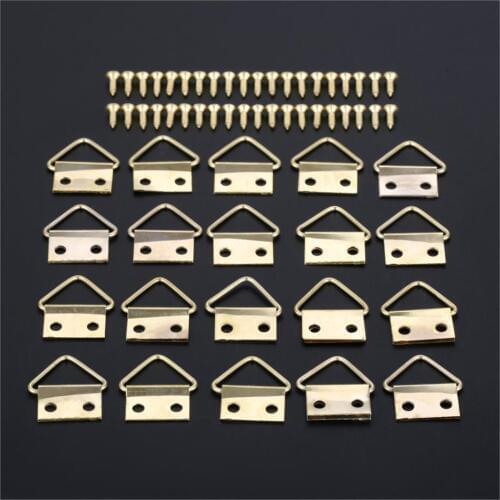 20Pcs Golden Double Hole Triangle D-Ring Hanging Picture Photo Oil Painting Mirror Frame Hook Hanger Furniture Accessories