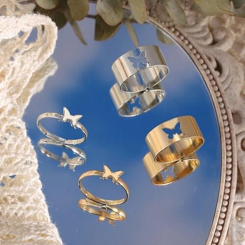 2021 Punk Gold Silver Color Butterfly Opening Ring For Lovers Couples Women Men Hollow Animal Rings Anniversary Gifts Jewelry