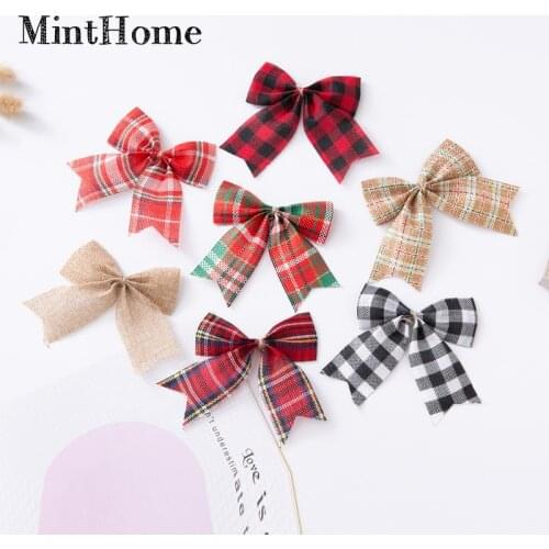 Red black and white plaid ribbon bow christmas decoration party imitation hemp bow grosgrain ribbon