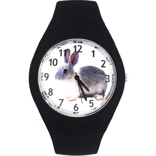 Cute Rabbit Hare Bunny Pattern Fashion Women Men Sport Soft Silicone Strap Quartz Wrist Watch