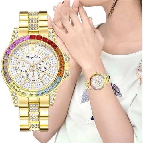 Women Fashion Watch With Diamond Watch Ladies Luxury Casual Womens Bracelet Crystal Quartz Wrist Watch Reloj Mujer