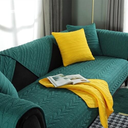 Cotton Fabric Sofa Cover Sofa Towel Green Couch Cover Seat Slipcover For Living Room Simple Corner Quilting Dirt-Proof Seat Pad