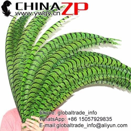 CHINAZP 35~40"(87~100cm) Super Long Size Lime Green Dyed Zebra Lady Amherst Pheasant Tail Feathers Carnival Showing Sale Express