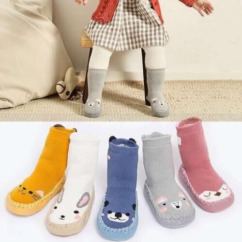 Kids Cartoon Socks Toddler Infants Cartoon Animal Thick Warm Anti-slip Socks Slippers Shoes Boots Baby Girls Boys Winter Warm